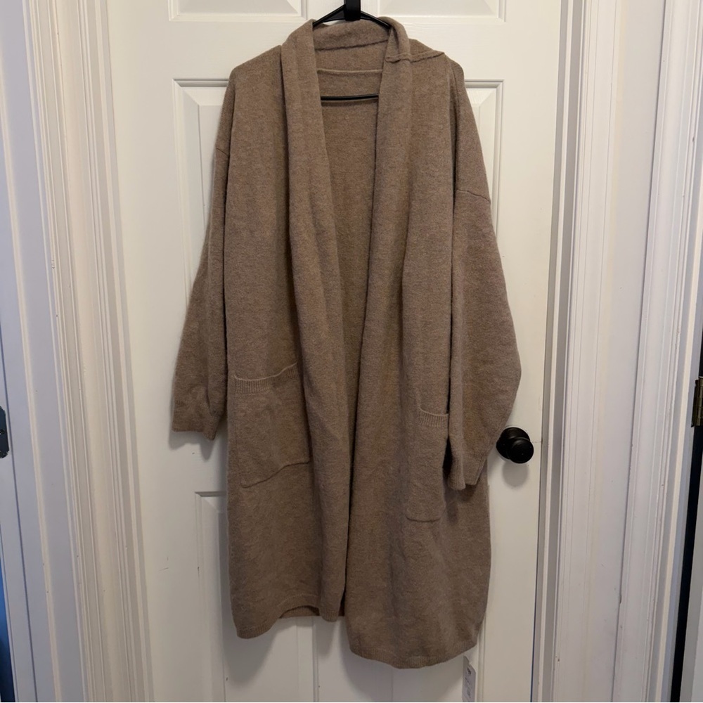 Cozy Tan Open Front Cardigan Wool/ Alpaca Blend
